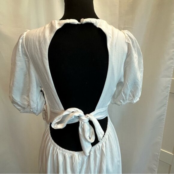 SINCERELY JULES WHITE SHORT SLEEVE RUCHED KEYHOLE MIDI DRESS Sz M NWT PRARIE - Picture 6 of 13